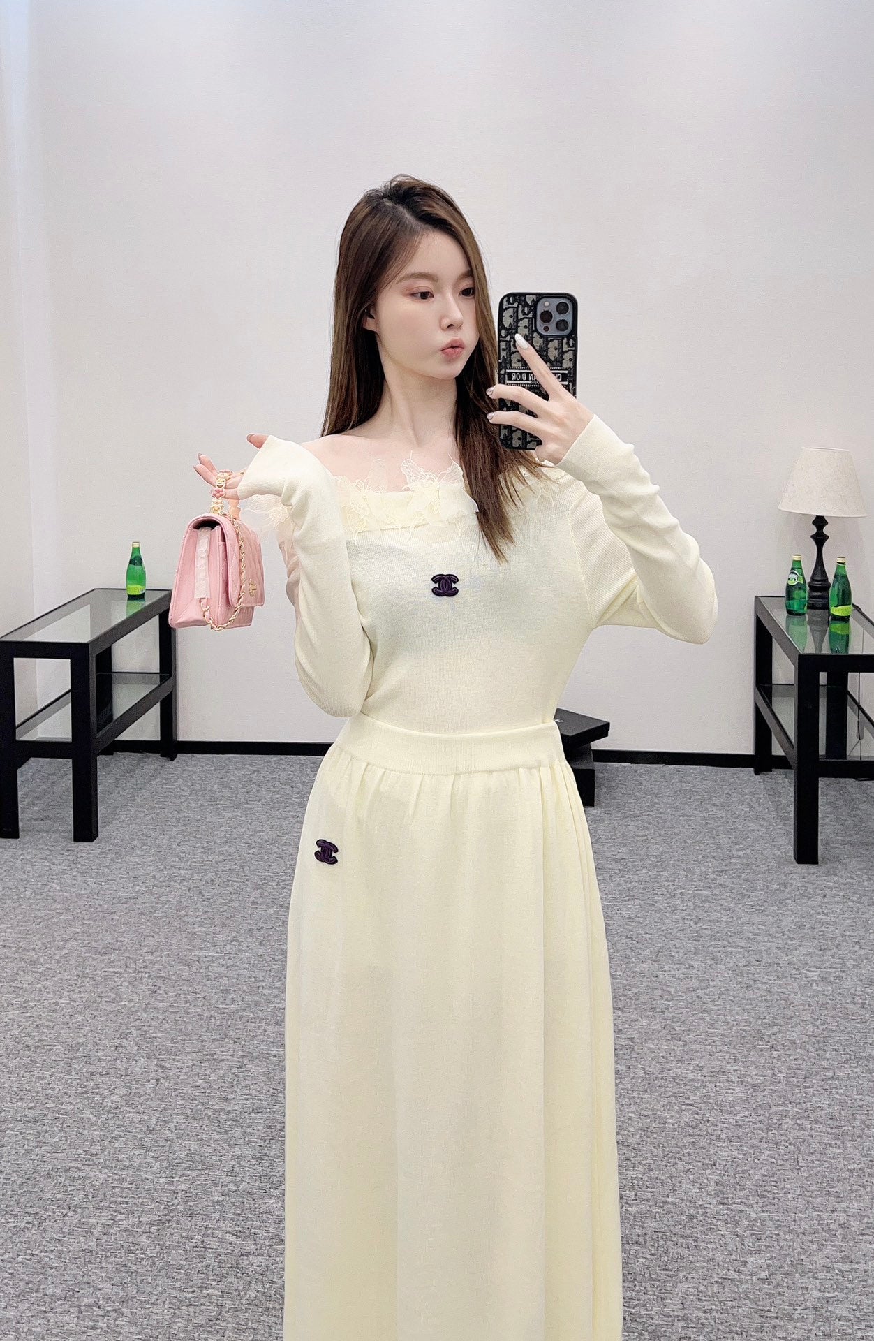 C*♥2025 New Arrival Knitted Long-Sleeved Skirt Set