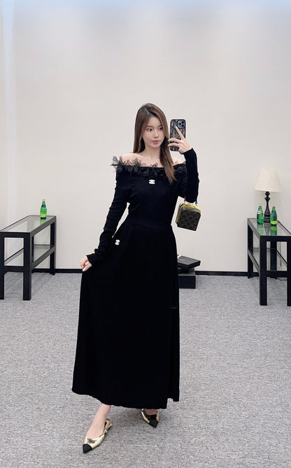 C*♥2025 New Arrival Knitted Long-Sleeved Skirt Set