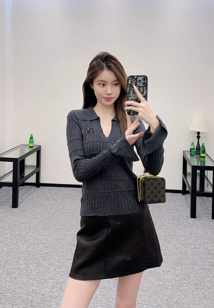 V*♥2025 New Arrival Lapel Knit Top