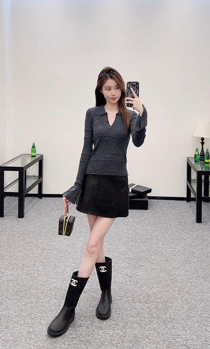 V*♥2025 New Arrival Lapel Knit Top