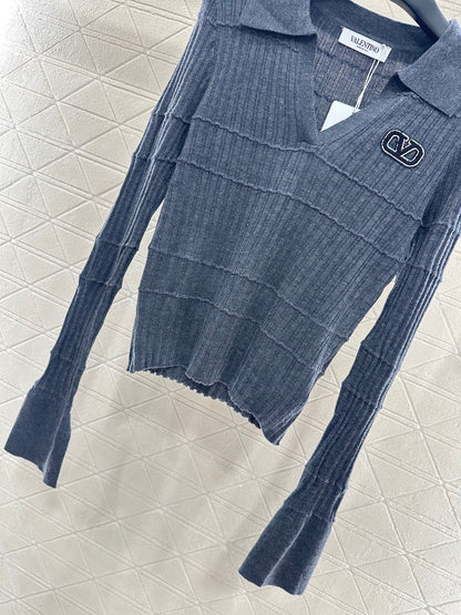 V*♥2025 New Arrival Lapel Knit Top