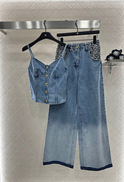 C*♥2025 New Arrival Denim Pants and Suspender Vest Set