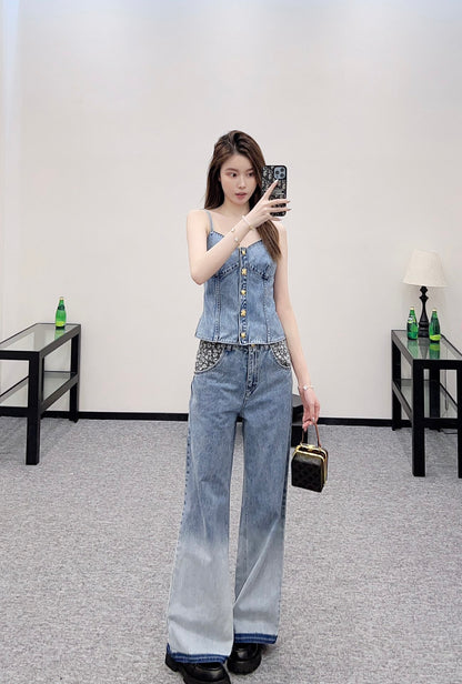 C*♥2025 New Arrival Denim Pants and Suspender Vest Set