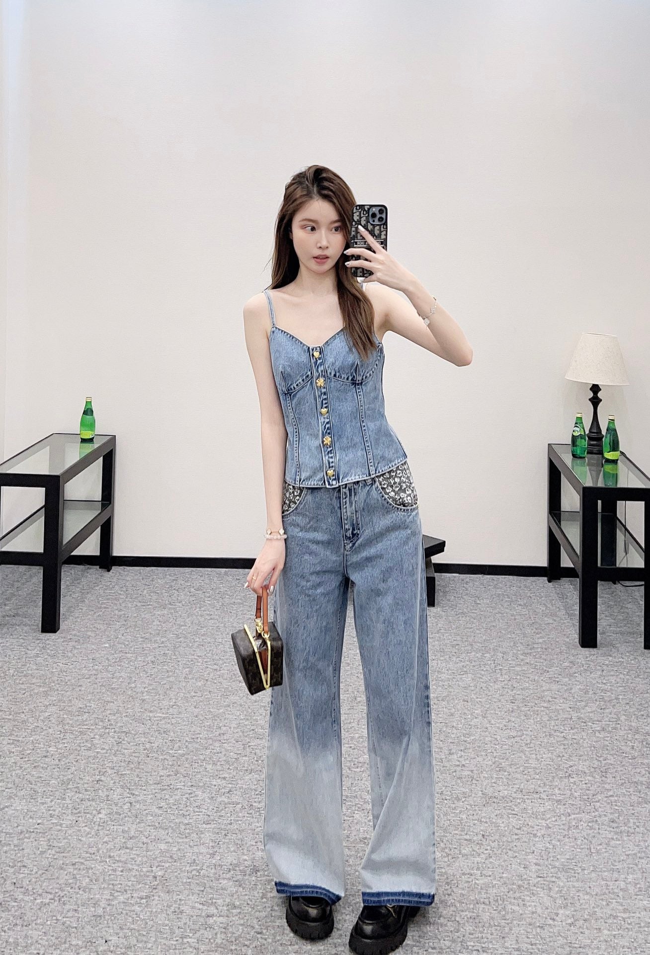 C*♥2025 New Arrival Denim Pants and Suspender Vest Set