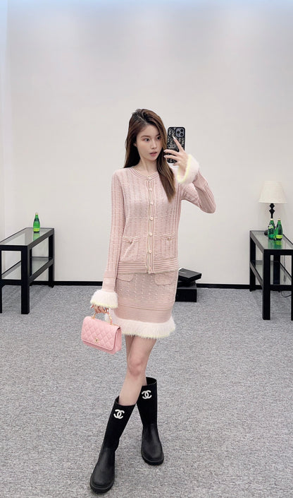 C*♥2025 New Arrival Knitted Skirt Long-Sleeved Set