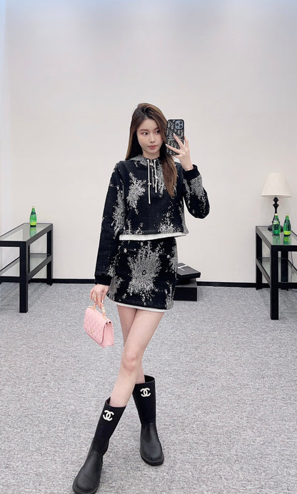 C*♥2025 New Arrival Hooded Sweatshirt and Skirt Set