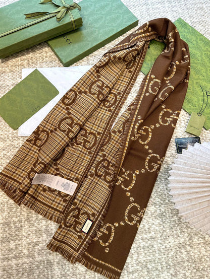Guc classic double G printed cashmere scarf