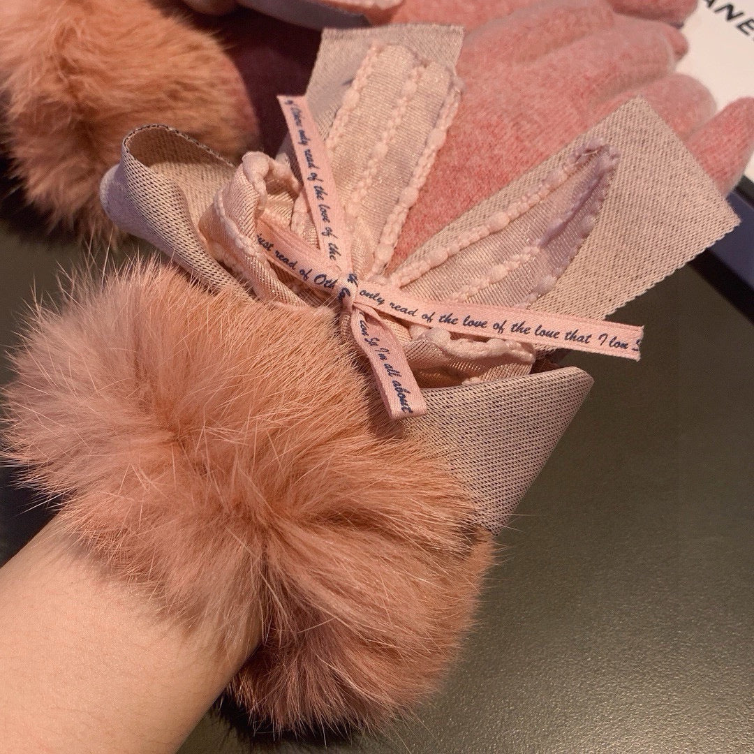 Chan Autumn and winter lazy rabbit fur wool gloves