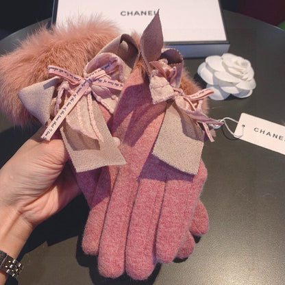 Chan Autumn and winter lazy rabbit fur wool gloves