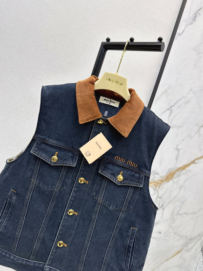 Miu NEW Denim cotton vest jacket