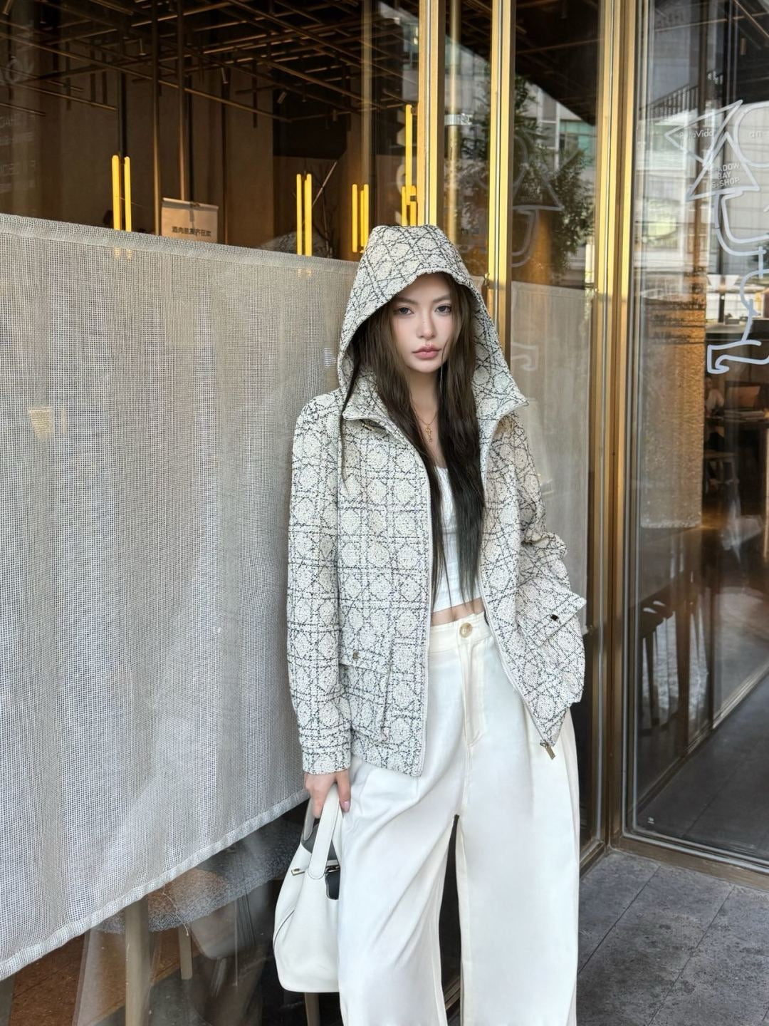 CD NEW Hooded plaid jacket