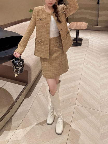 Chan NEW Woven jacket and skirt set