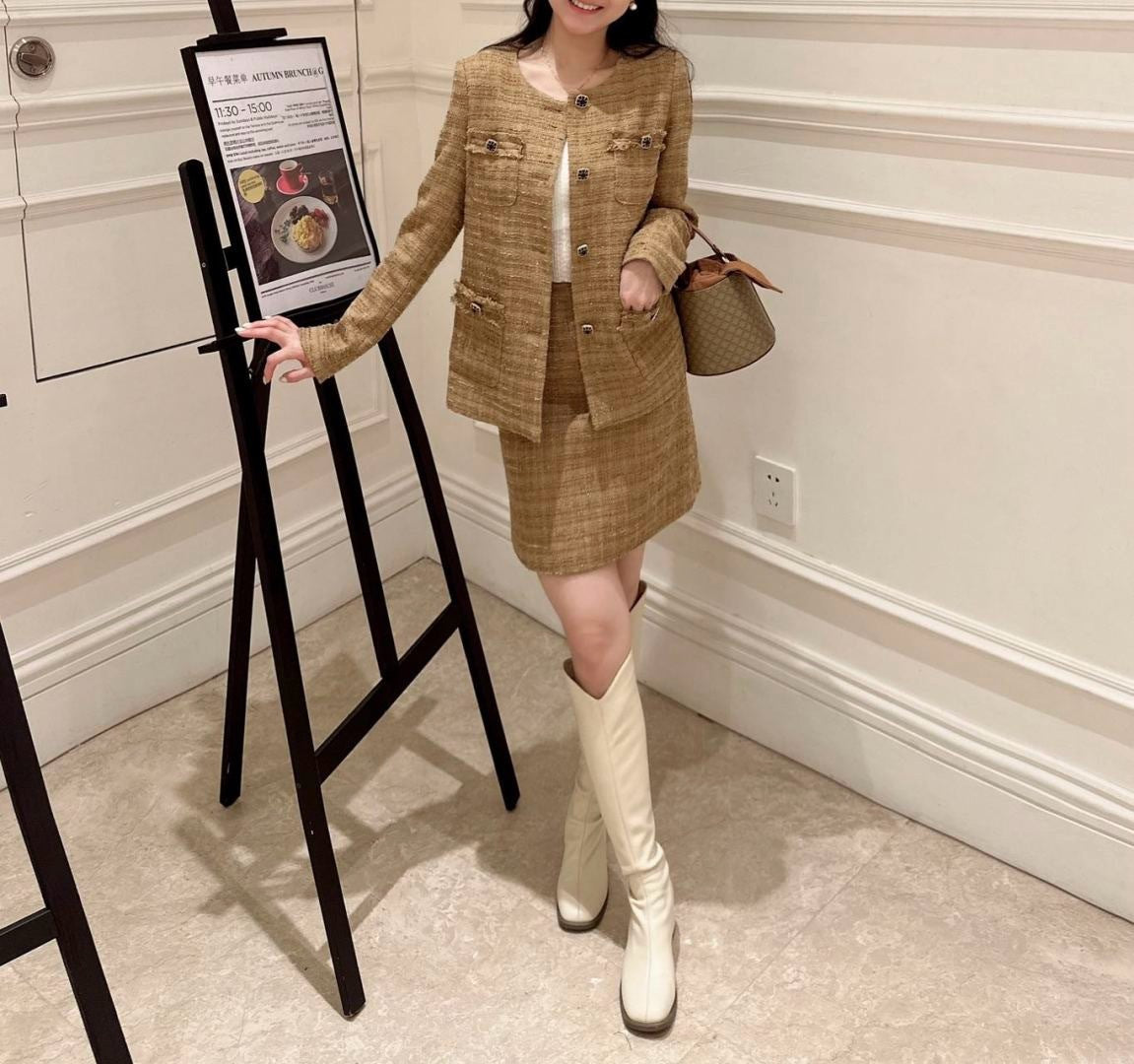 Chan NEW Woven jacket and skirt set