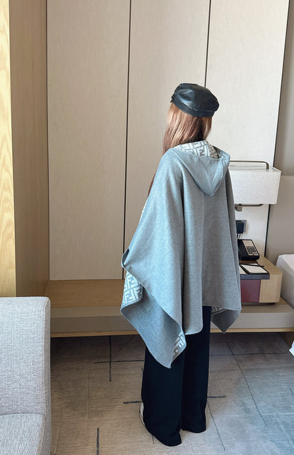 Fend NEW Wool Shawl Hooded Cape