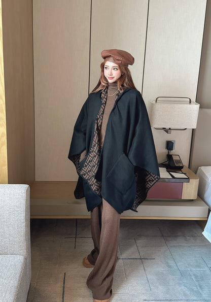 Fend NEW Wool Shawl Hooded Cape