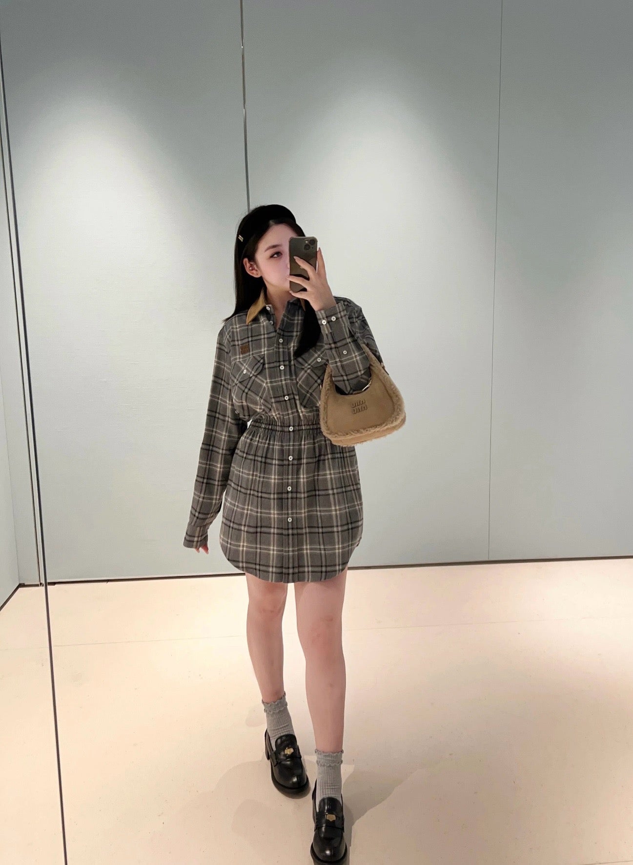Miu NEW plaid shirt dress
