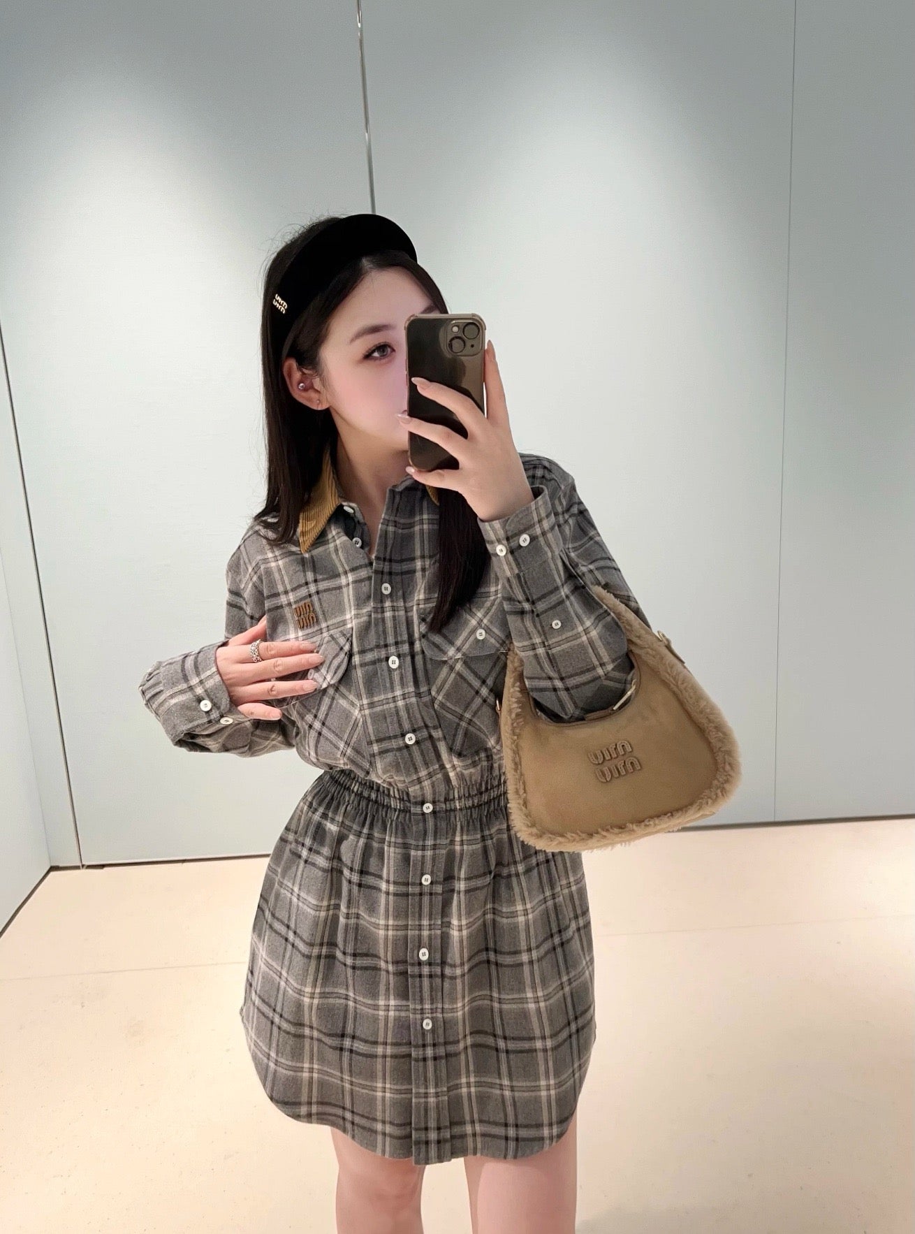 Miu NEW plaid shirt dress