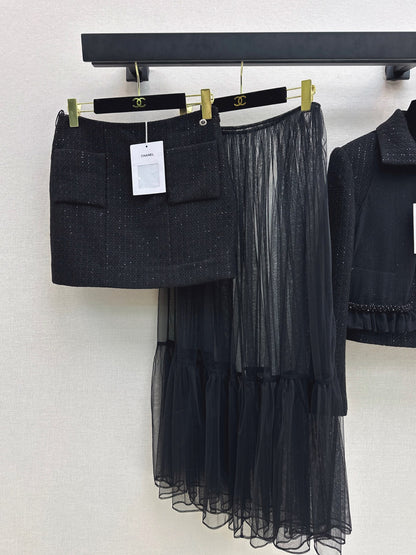 Chan NEW woven skirt and mesh skirt set
