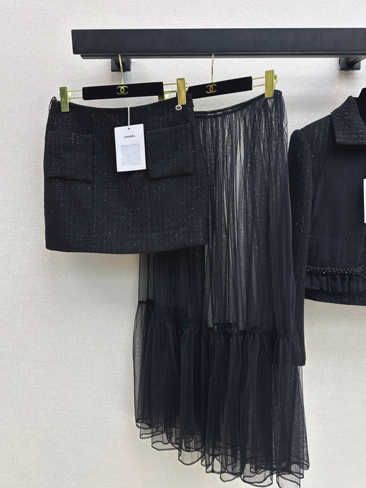 Chan NEW woven skirt and mesh skirt set