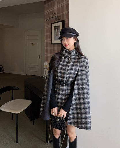 CD NEW plaid shawl cape coat