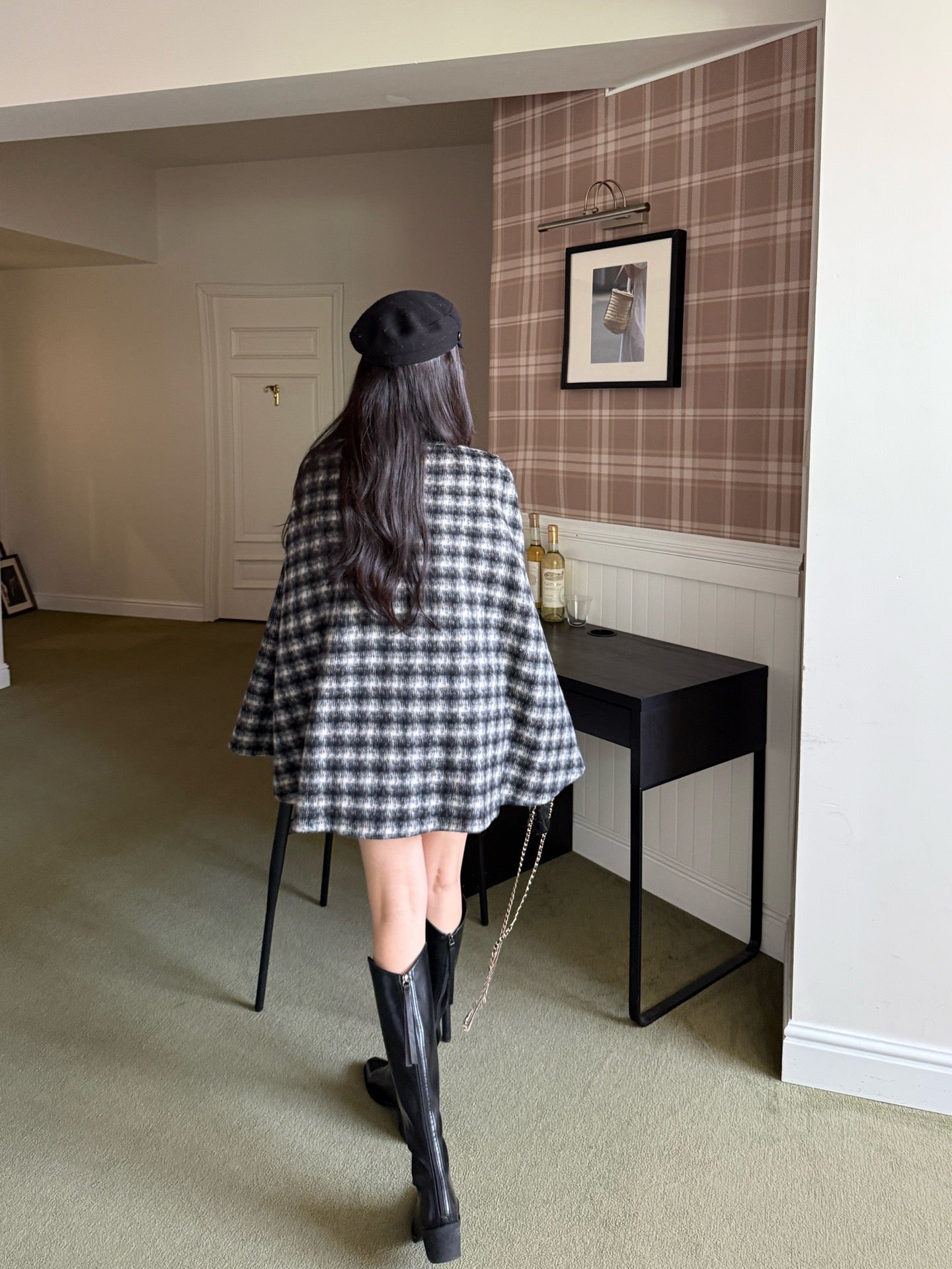 CD NEW plaid shawl cape coat