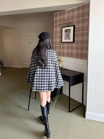 CD NEW plaid shawl cape coat