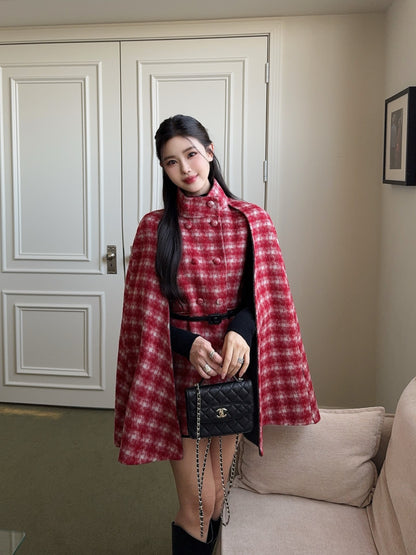 CD NEW plaid shawl cape coat