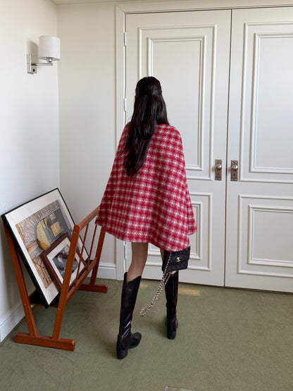 CD NEW plaid shawl cape coat