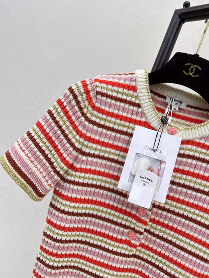 Chan NEW Striped knit short-sleeved sweater