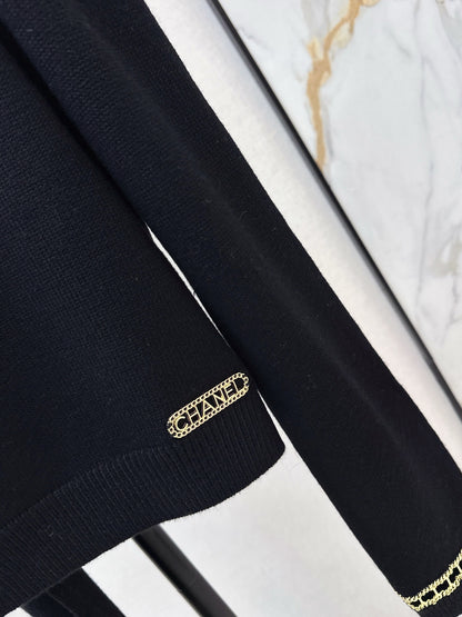 Chan NEW Chain-link openwork off-shoulder cashmere sweater