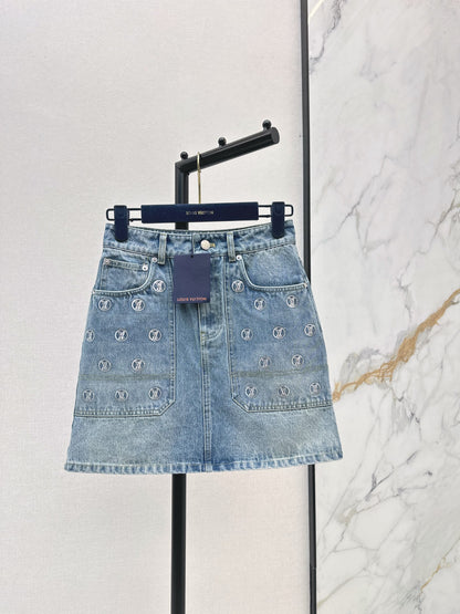 Louis NEW Gold Coin Sequin Denim Skirt