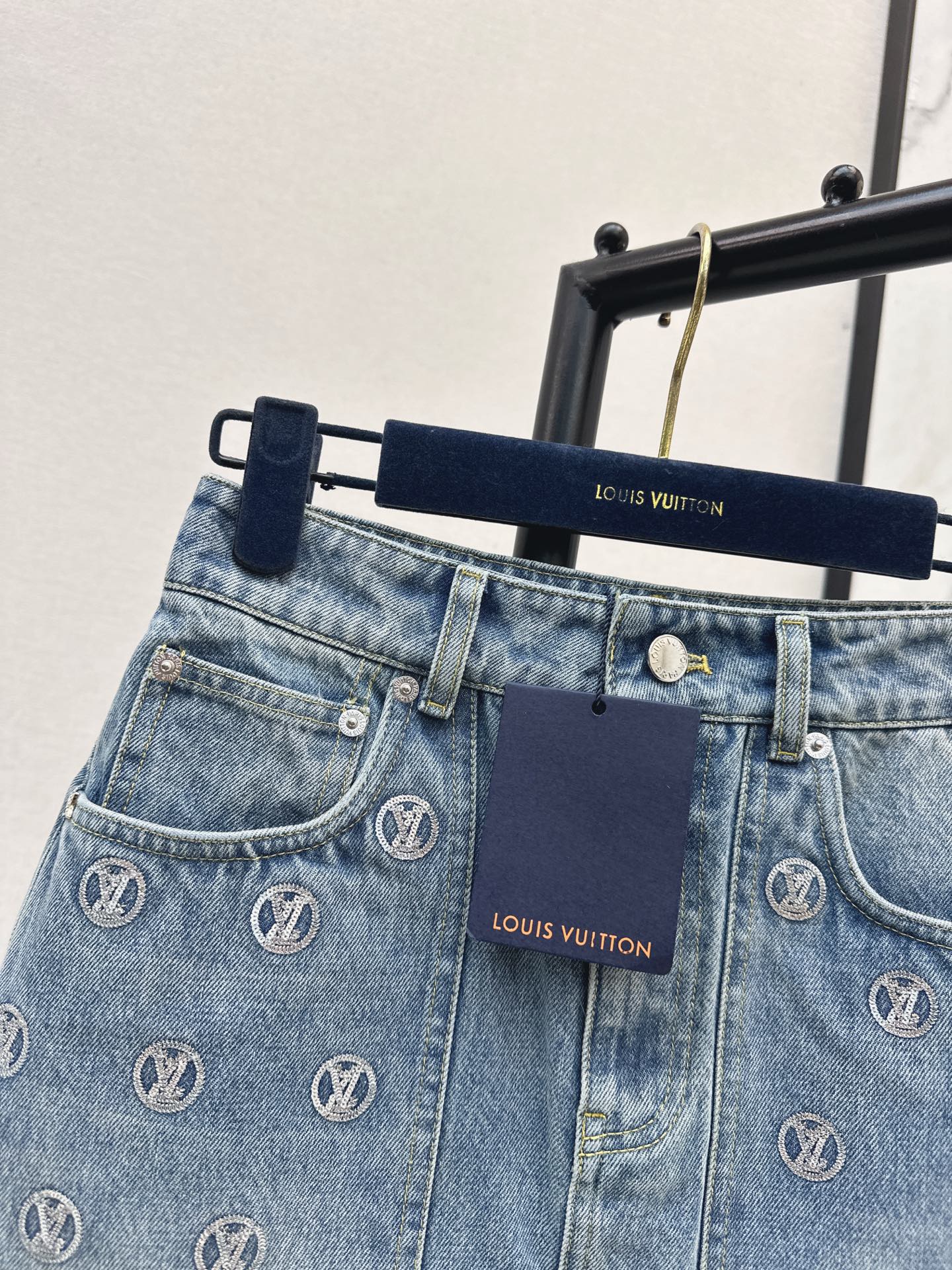 Louis NEW Gold Coin Sequin Denim Skirt