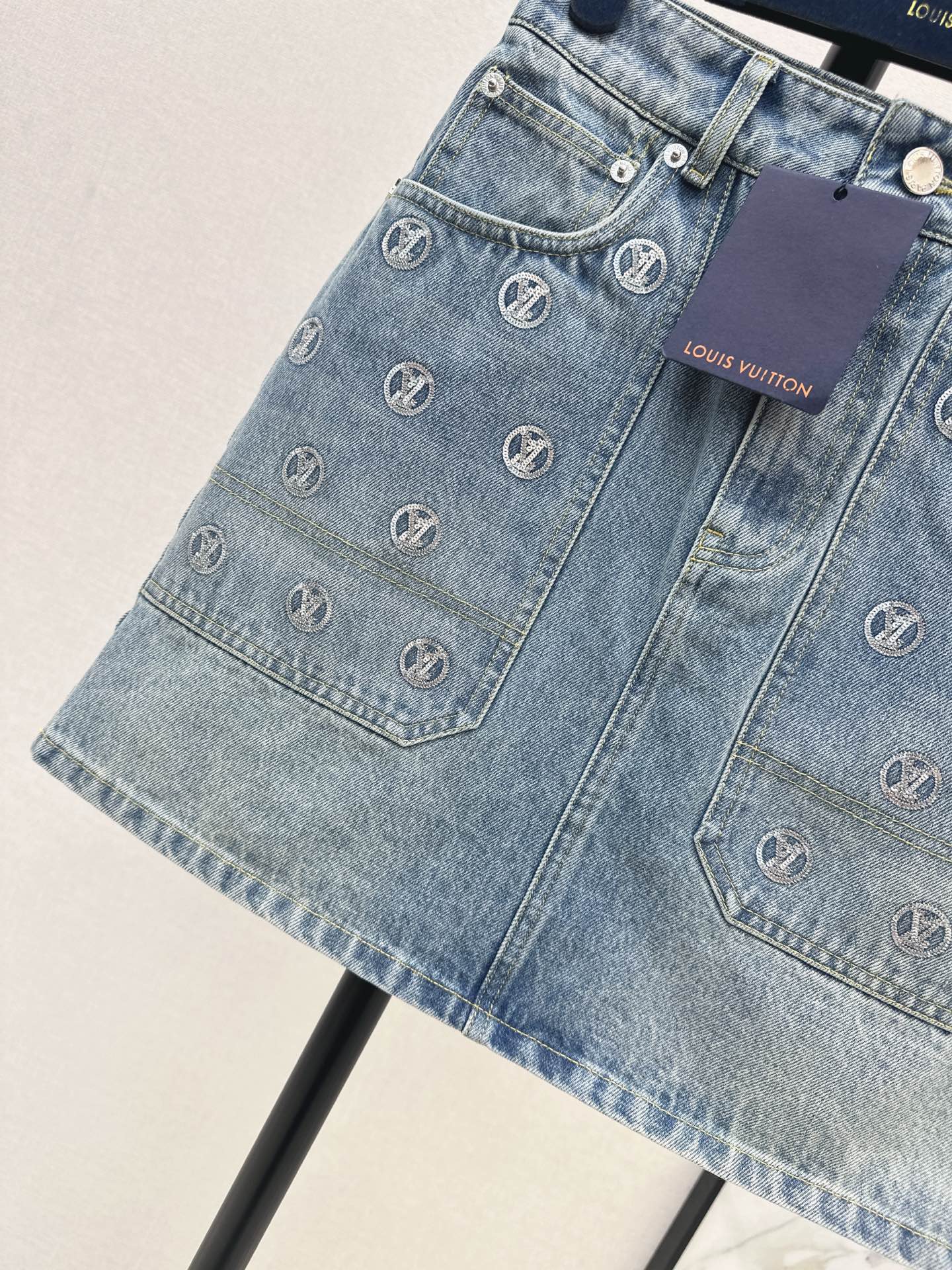 Louis NEW Gold Coin Sequin Denim Skirt