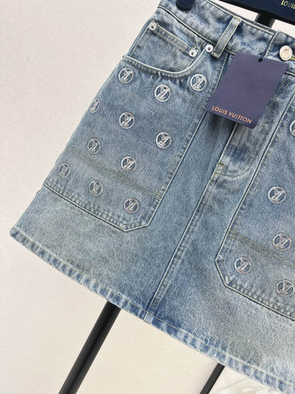 Louis NEW Gold Coin Sequin Denim Skirt