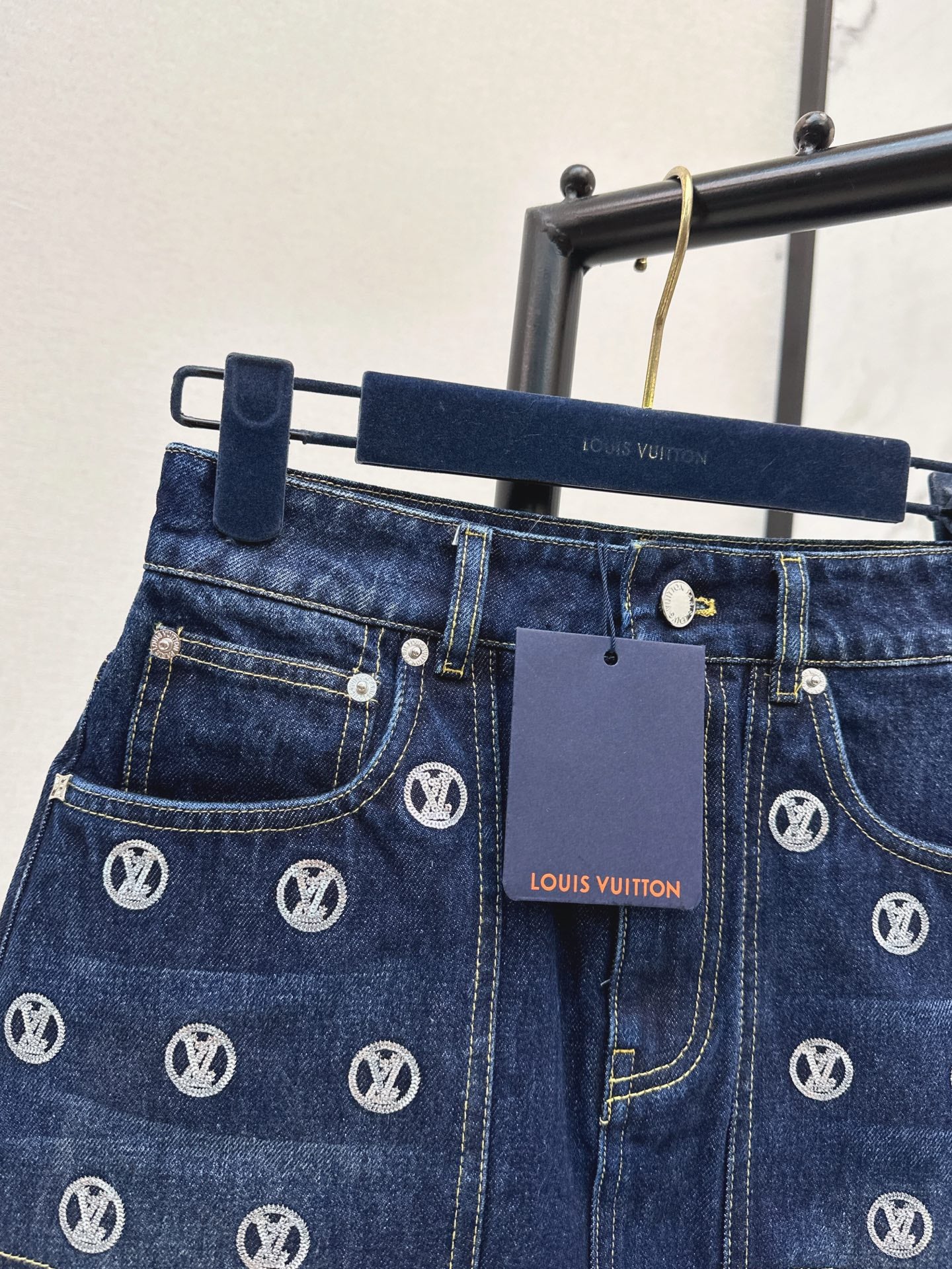 Louis NEW Gold Coin Sequin Denim Skirt