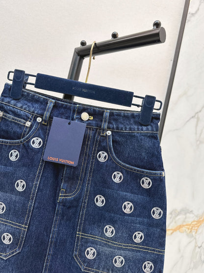 Louis NEW Gold Coin Sequin Denim Skirt