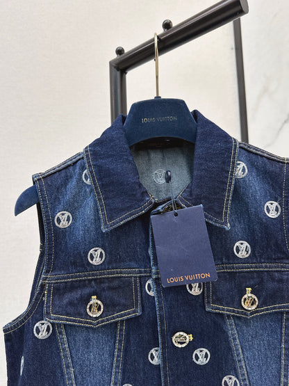Louis NEW Gold Coin Sequin Denim Vest