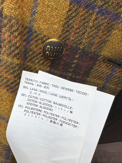 Miu NEW wool retro plaid coat