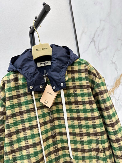 Miu NEW Hooded plaid jacket