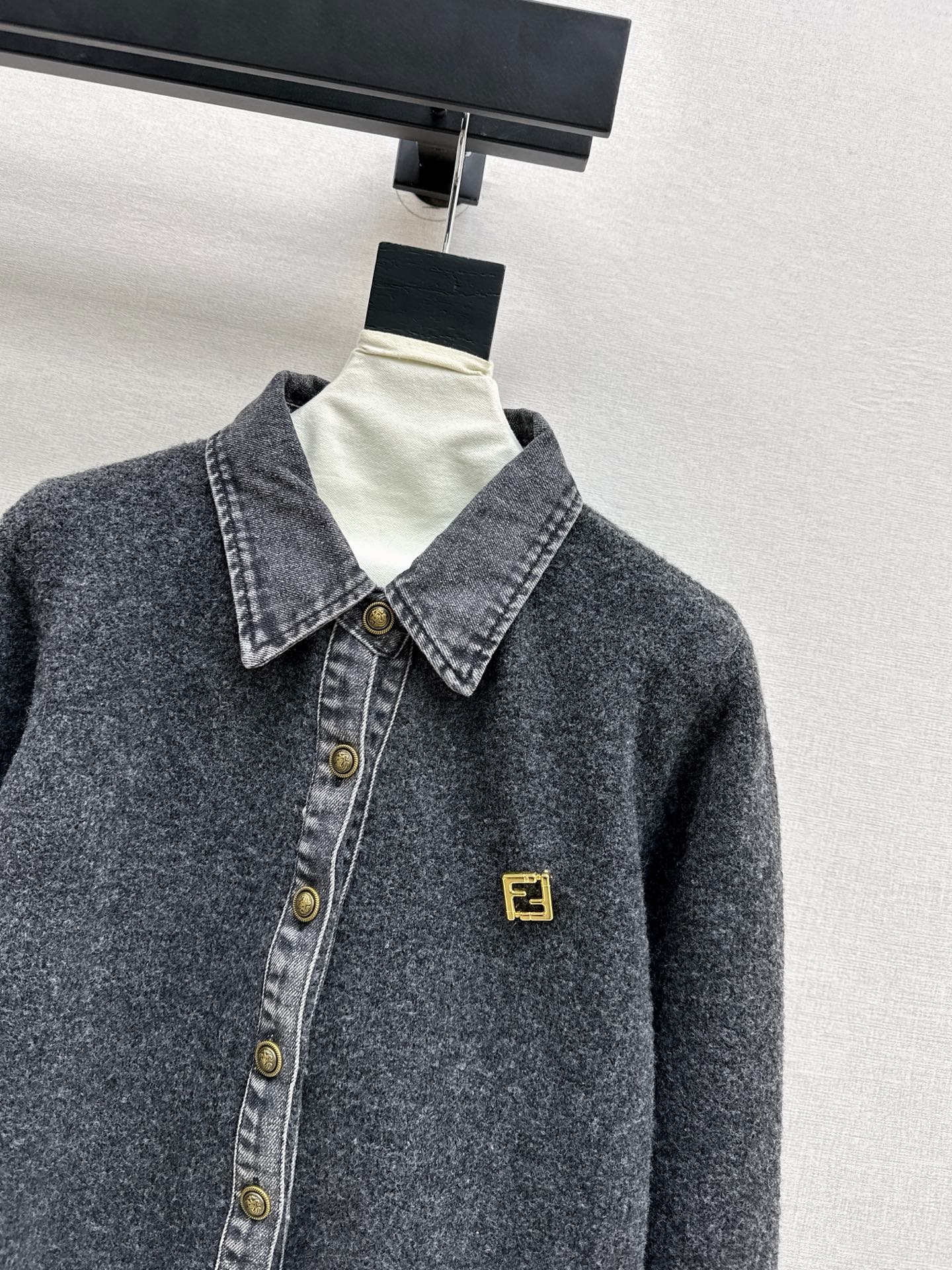 Fend NEW Denim patchwork polo sweater
