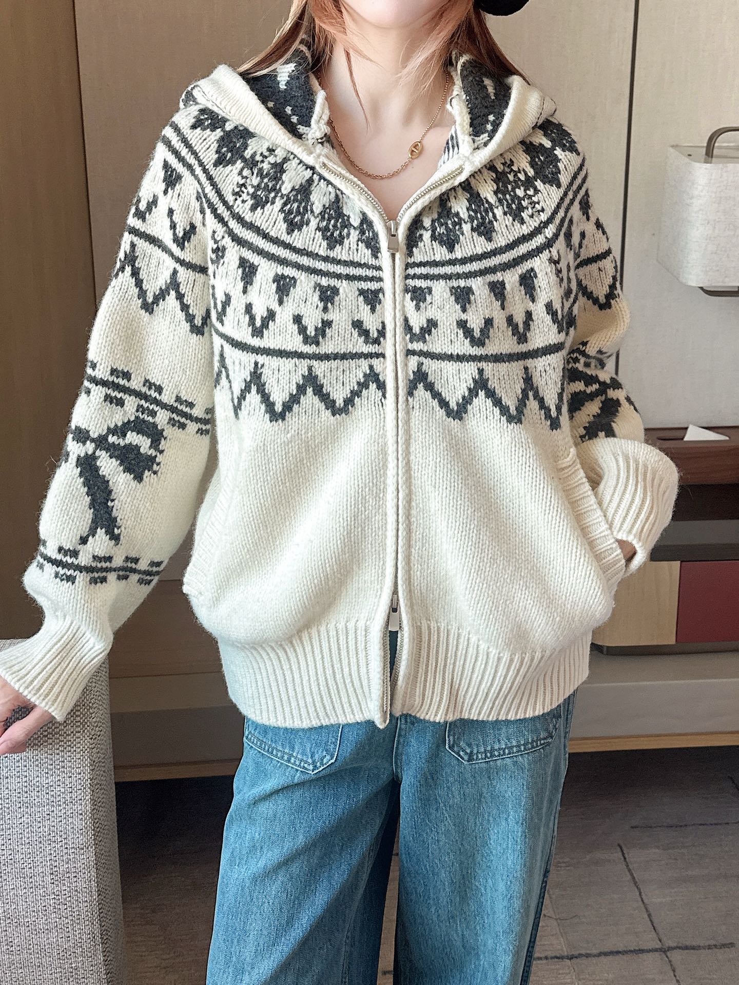 Loro NEW fair isle hooded cardigan