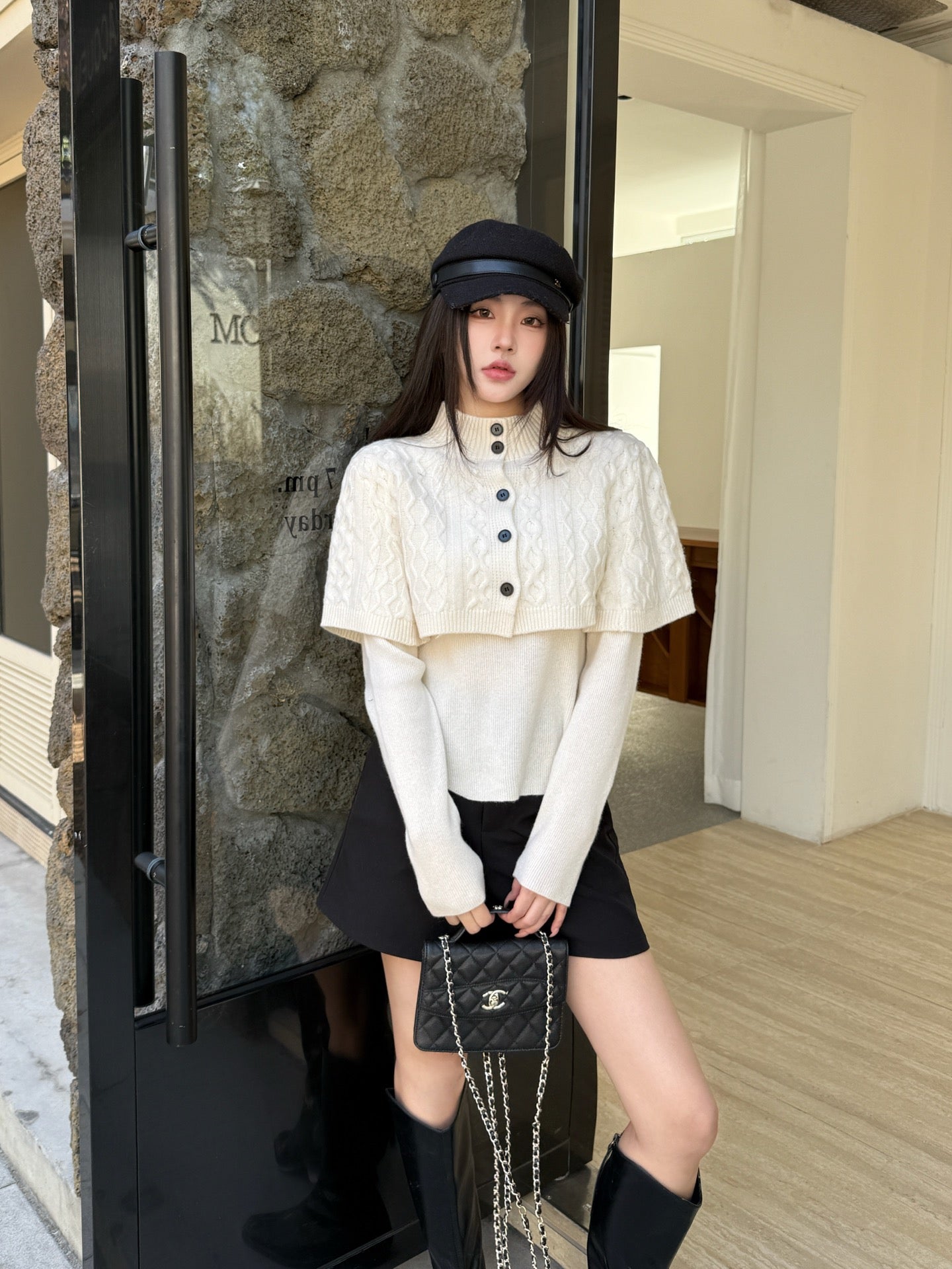 Chan NEW Knitted cape sweater set