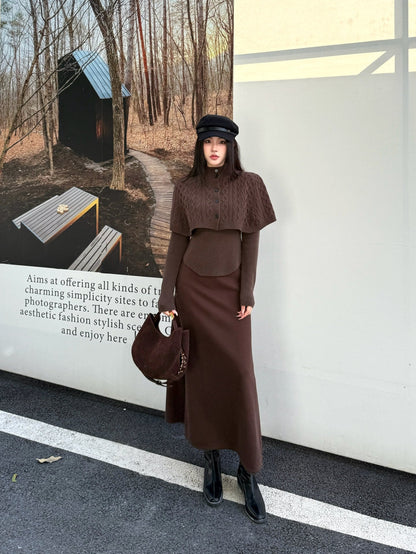 Chan NEW Knitted cape sweater set