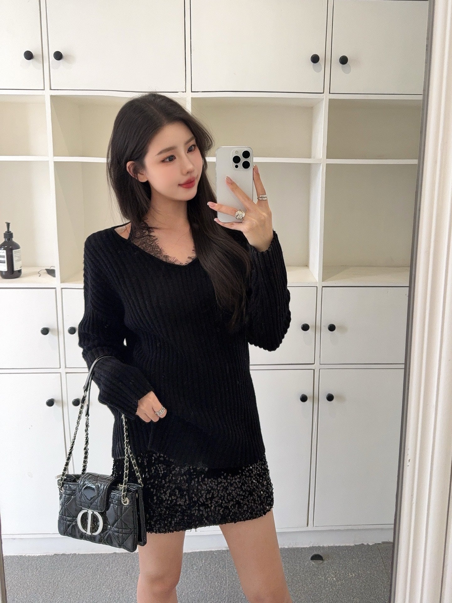 Es NEW lace patchwork sweater