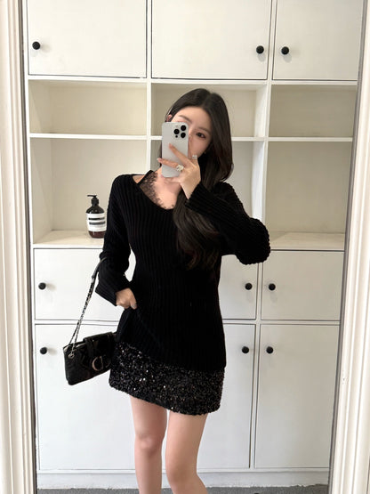 Es NEW lace patchwork sweater