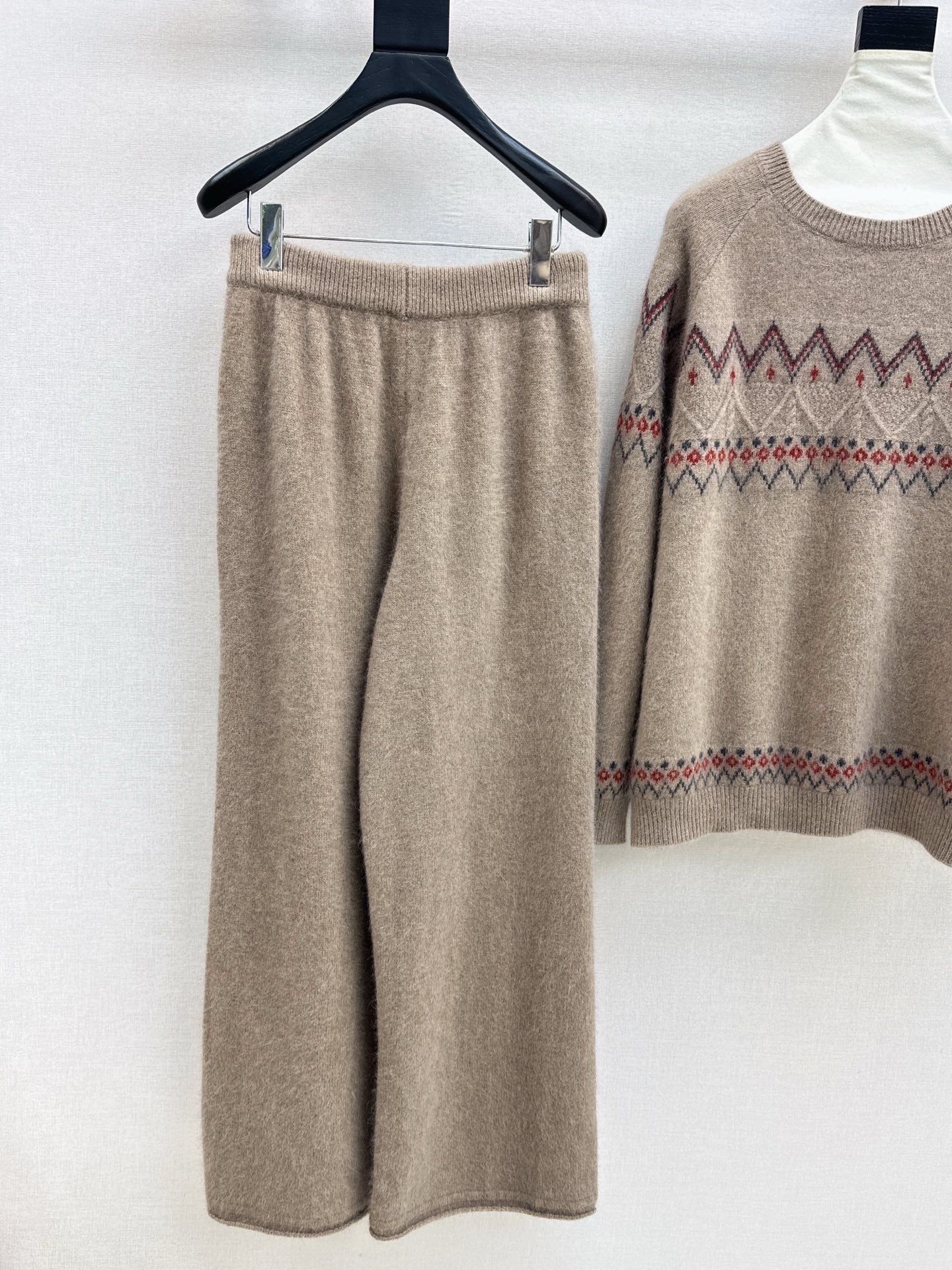 Loro NEW Knitted Fair Isle sweater  straight-leg pants suit
