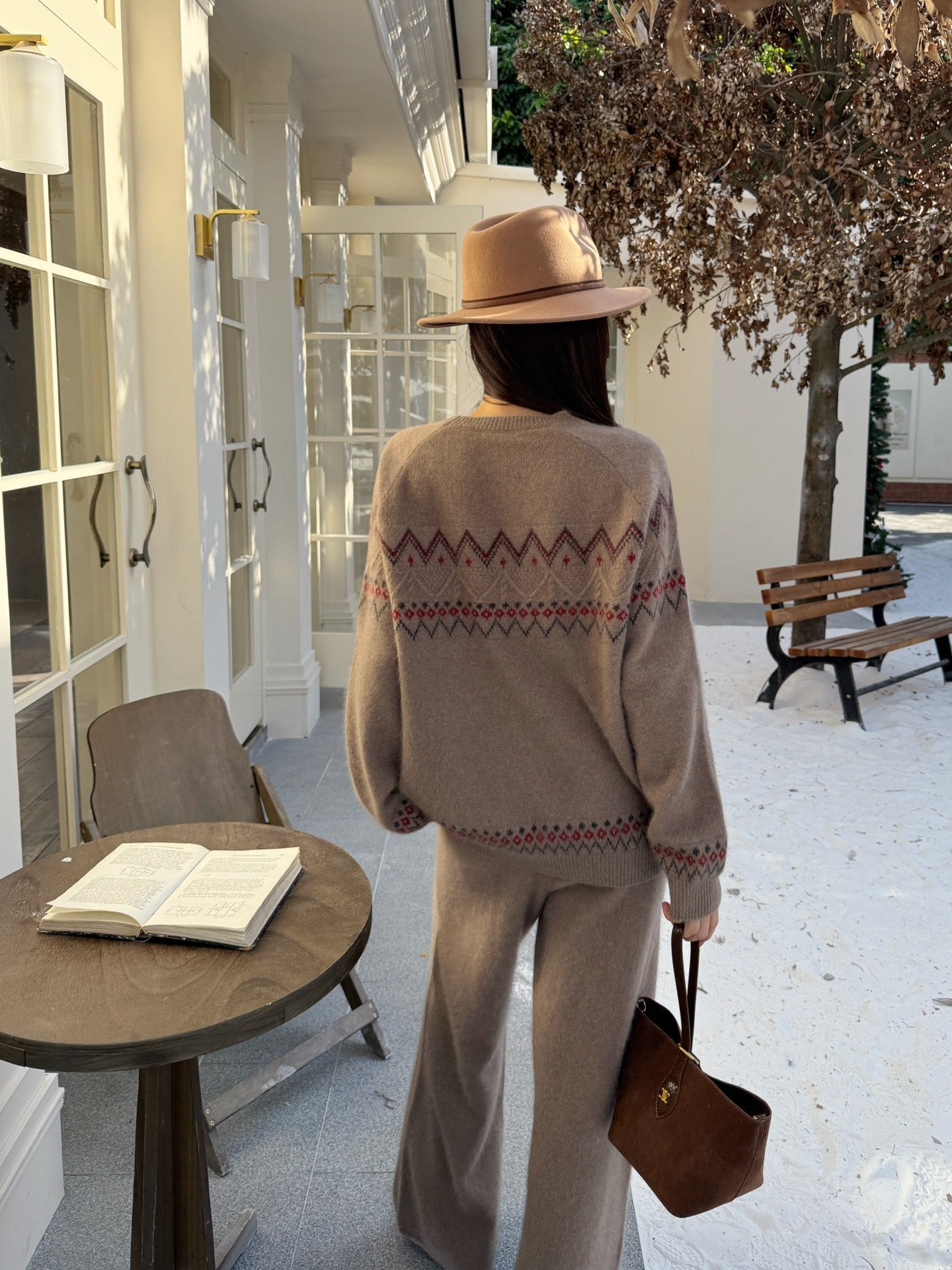 Loro NEW Knitted Fair Isle sweater  straight-leg pants suit