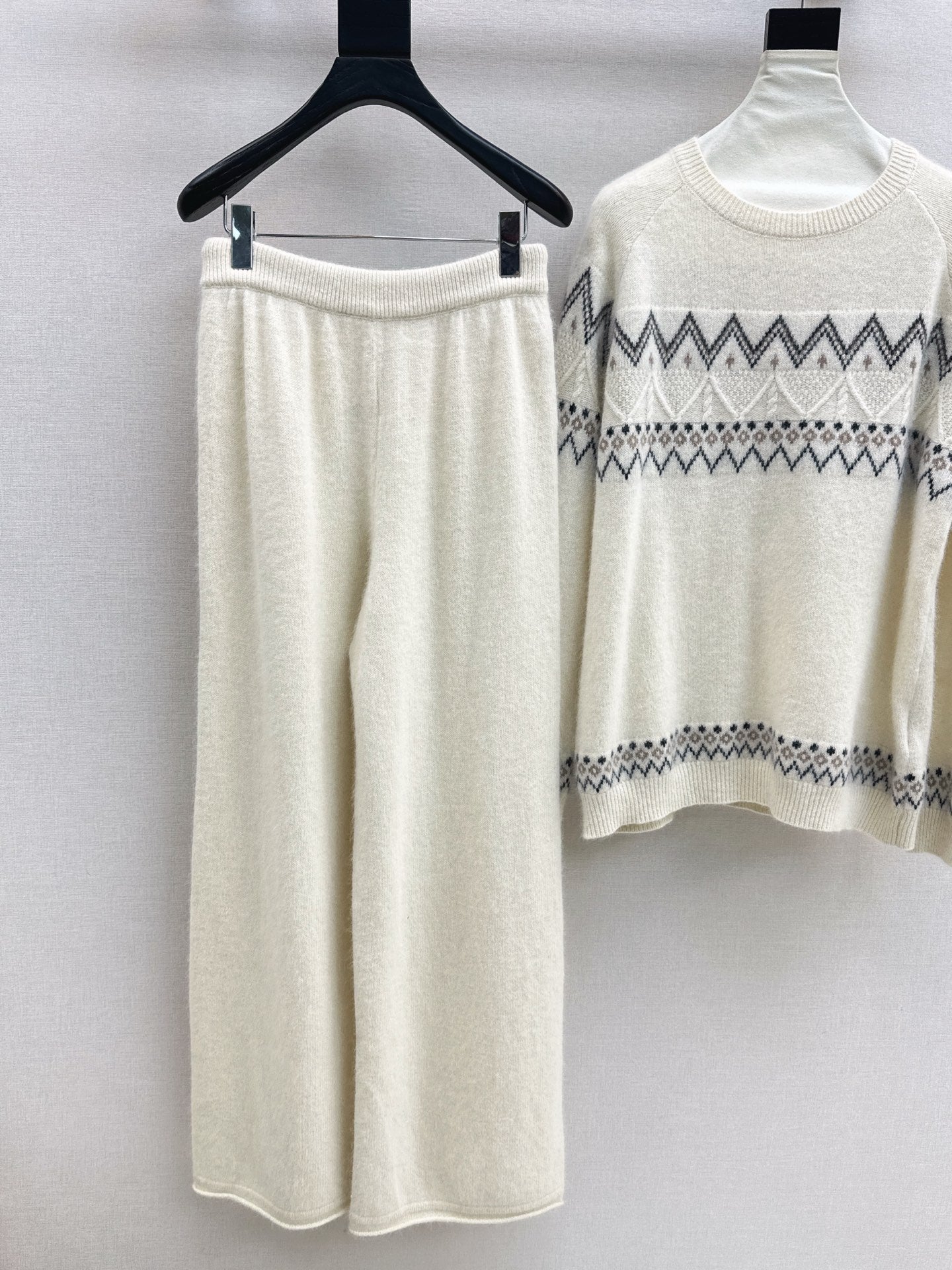Loro NEW Knitted Fair Isle sweater  straight-leg pants suit