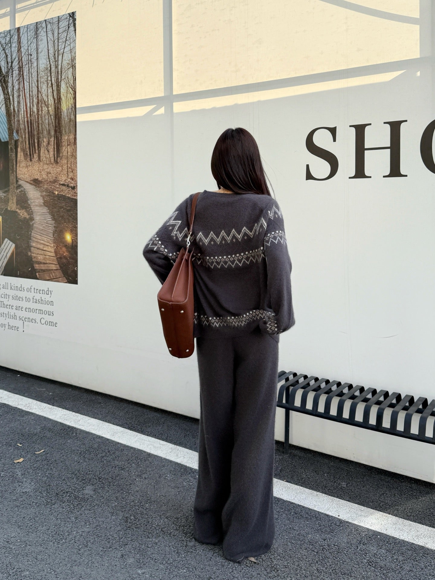 Loro NEW Knitted Fair Isle sweater  straight-leg pants suit