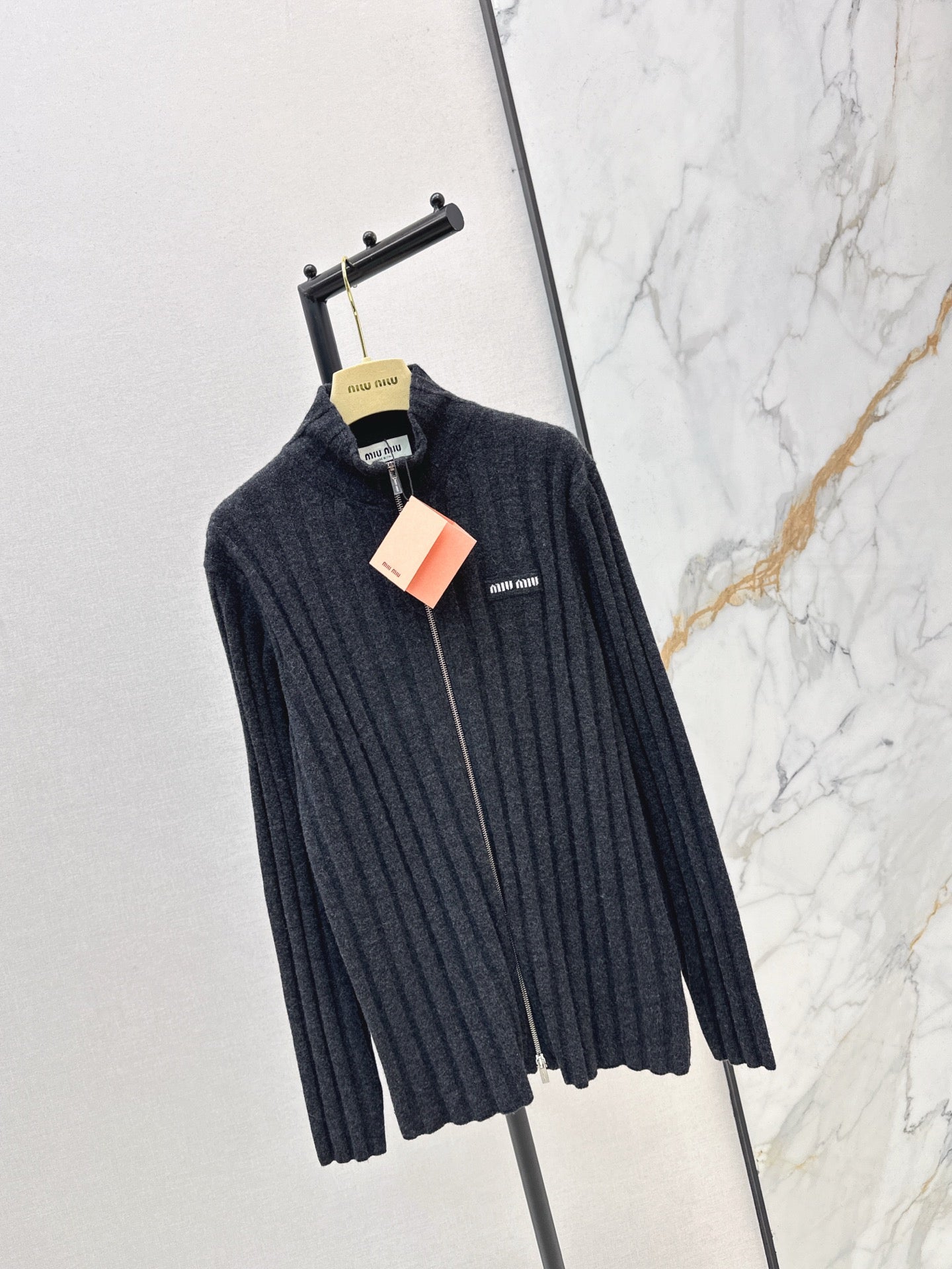 Miu NEW Zippered Ribbed Cashmere Cardigan